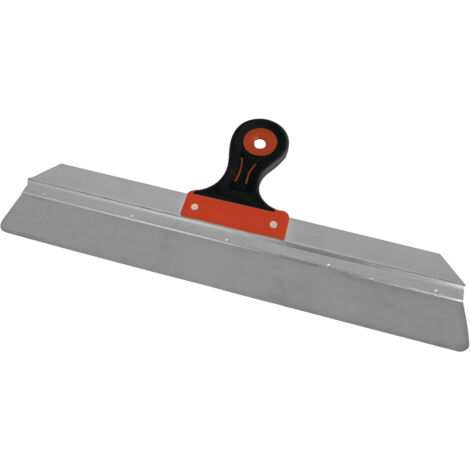 Couteau à enduire – angles arrondis  Lame inox trempé 0,6 mm – Longueur 80 cm – Poignée bi-matière avec renfort aluminium – Finition enduits et plâtrerie