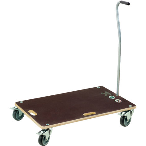 Chariot Swift 800x500 mm avec poignée pliante – Plateau contreplaqué antidérapant 18 mm – 4 roues pivotantes 360° avec freins – Charge 200 kg – Manche bois dur FSC – Angles arrondis