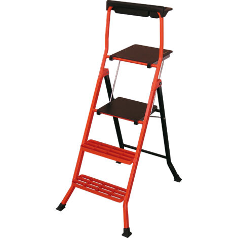 Escabeau professionnel acier 70 cm – Hauteur de travail maxi 270 cm – Tablette porte-outils et porte-outils amovible – Charge 150 kg – FSC -Conforme EN131