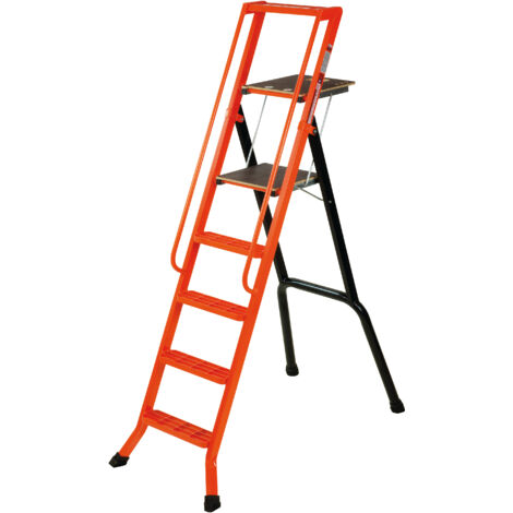 Escabeau professionnel aluminium 110 cm – Léger et robuste – Rampe d’accès XXL – Manche en bois FSC – Charge 150 kg – Conforme EN133