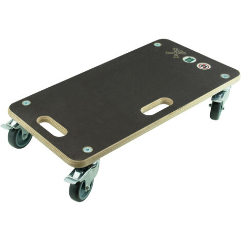Plateau roulant Swift 575x290 mm – Contreplaqué FSC 18 mm antidérapant – 4 roues pivotantes avec frein – Charge 200 kg – Poignée de transport – Coins arrondis, sécurité optimale