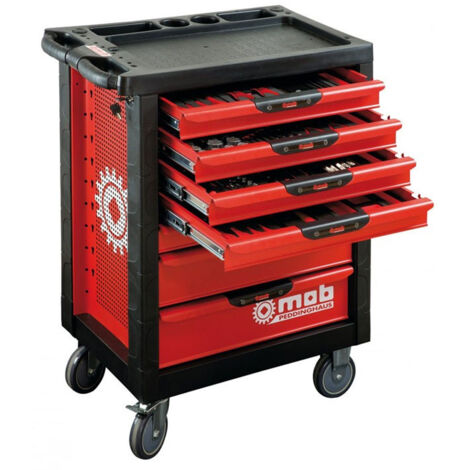Mob Outillage – Servante d'atelier roulante 7 tiroirs – Charge maximale 850 kg – 173 pièces outils inclus – Dimensions plateau 100 mm avec base tournante