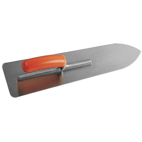 Platoir flamand inox trempé 55x12 cm avec étui de protection – Bout ogive, talon arrondi, poignée en plastique forme banane ergonomique