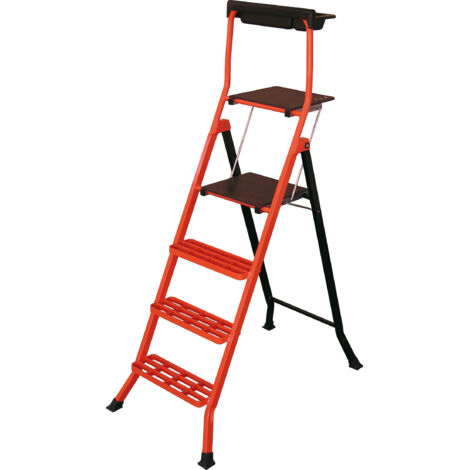 Escabeau professionnel acier 90 cm – Hauteur de travail maxi 290 cm – Tablette porte-outils et porte-outils amovible – Charge 150 kg – FSC -Conforme EN132