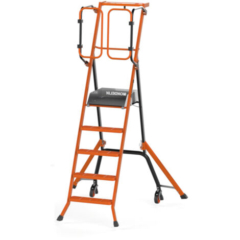Escabeau sécurisé PIRL Gardia 110 cm – Hauteur de travail maxi 310 cm - FSC -Plateforme Individuelle Roulante Légère – Garde-corps à battants – Largeur réduite – Pratique et maniable