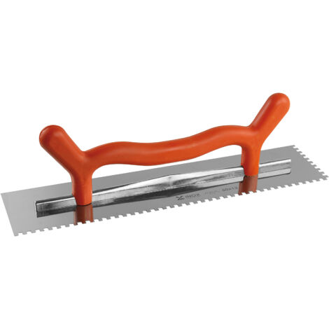 Platoir denté 50x12 cm – Lame inox 0,6 mm dents carrées 8x8x8 mm – Poignée plastique avec corne pour travail à deux mains