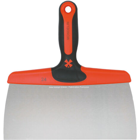 Couteau à enduire en acier inoxydable – Lame 0,5 mm de 22 cm – Outil de finition précis pour enduit, plâtre et rebouchage – Poignée ambidextre bimatière ergonomique pour un confort optimal (1/5)