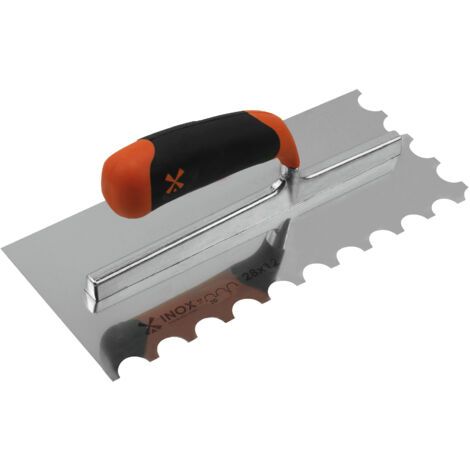 Platoir inox denté demi rond  28x12 cm – Lame 0,6 mm dentée sur 2 côtés – Poignée bimatière soft ergonomique avec étui de protection