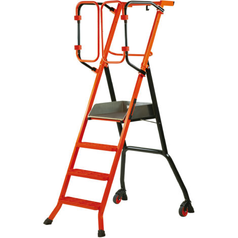 Escabeau sécurisé PIRL Gardia 90 cm – Plateforme large – Portillons automatiques – Hauteur de travail 290 cm – Déplacements faciles et sûrs