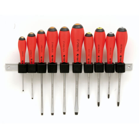 Mob Outillage – Jeu de 10 tournevis cruciformes avec réglette – Lame surmoulée indémanchable – Manche bimatière ergonomique – Empreinte phosphatée pour meilleur grip (1/5)