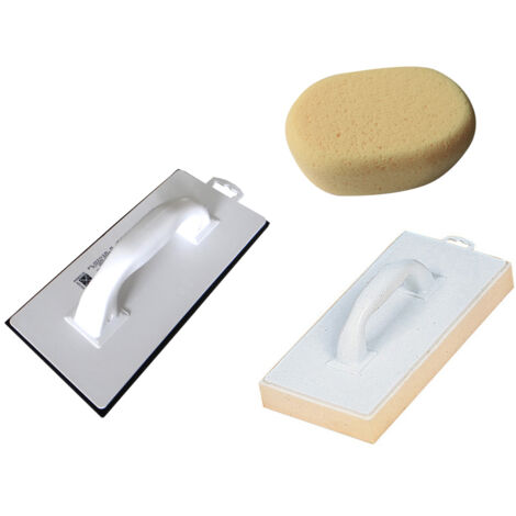 Nécessaire à joint – Kit complet carrelage : 1 platoir à jointer 14x25 cm, 1 platoir à nettoyer mousse jaune 30 mm, 1 éponge ovale 15x11x5,8 cm – Finition parfaite des joints