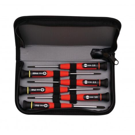 Mob Outillage – Lot de 6 tournevis micro de précision – Embouts plats 2x0,4 mm, 2,5x0,4 mm, 3x0,5 mm – Philips PH00, PH0, PH1 – Coffret textile à zip (1/2)