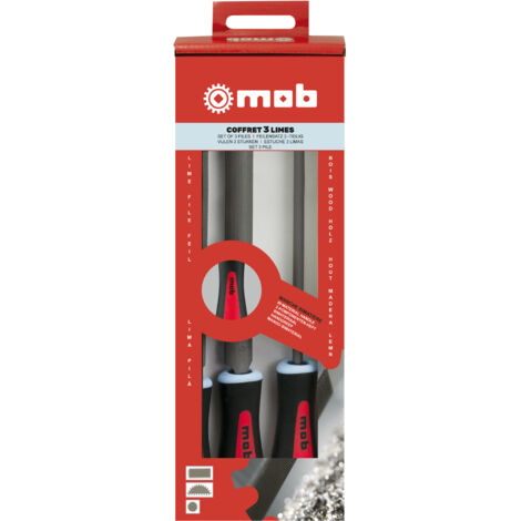 Jeu de 3 limes 200 mm manche bi-matière – Plate à main, mi-ronde et ronde mi-douce – Pour limage métal, bois, plastique – Outils de précision sur carte blister