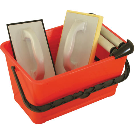 Kit Easyjoint 17 L – Bac 17 L + 2 rouleaux d’essorage + platoir à jointer 25x14 cm + platoir à nettoyer monobloc 25x14 cm – Système anti-vague