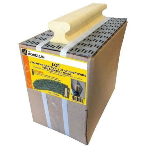 Mondelin – Lot façadier 1 taloche gratton 480 pointes 8 mm – Connecteurs interchangeables en tôle emboutie – Poignée en bois pour enduits grattés