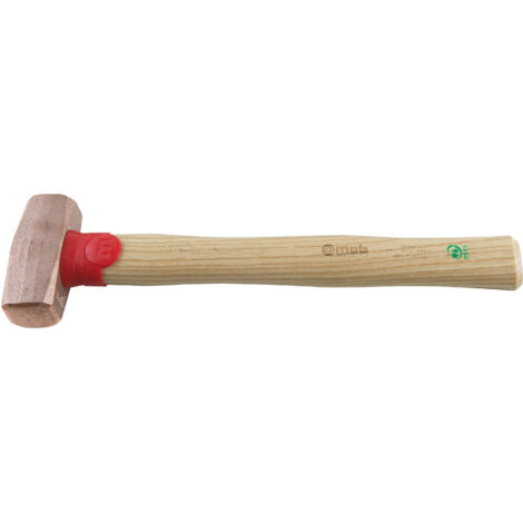 Massette en cuivre avec manche frêne PEFC – Tête 100 % cuivre désoxydé au phosphore – Antidéflagrante et conductrice – Densité 8,9 g/cm³ – Tête 7,5 x 2,5 cm