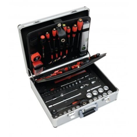 Mob Outillage – Malette de rangement aluminium 125 pièces – Coins renforcés – Compartimentage pour outils – Poignée bimatière pour transport facile