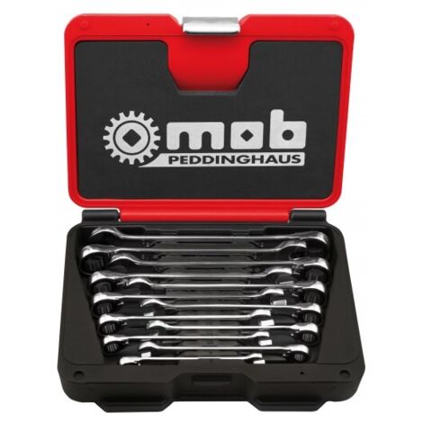 Mob Outillage – Coffret de 12 clés mixtes à cliquet – Acier au chrome vanadium – Angle de reprise 5° – Dimensions 270 x 215 x 60 mm
