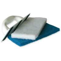Platoir à nettoyer abrasif – Monobloc polystyrène choc – Fixation velcro – Livré avec tampons abrasifs blanc (doux) et bleu (agressif) – Pour finition joints époxy