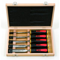 Mob Mondelin – Coffret 5 ciseaux de sculpteur en acier haute teneur carbone – Dureté 59-63HRC – Manche ergonomique – Zone de frappe en métal