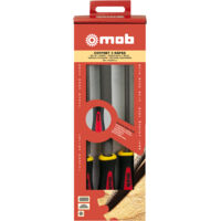 Jeu de 3 râpes manche bi-matière – Grosse, moyenne et fine piqûre – Pour aluminium, plomb, plastique et bois – Norme NF E 75-001 / 75-002 – Finition, dégrossissage et travaux courants