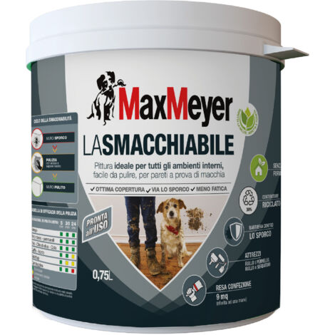 MaxMeyer LASMACCHIABILE, Pittura Smacchiabile per Interni, Bianco, 0.75L