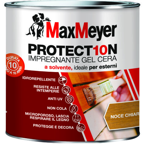 MaxMeyer PROTECT10N, Impregnante a Solvente per Esterni, Noce Chiaro, 0.75L