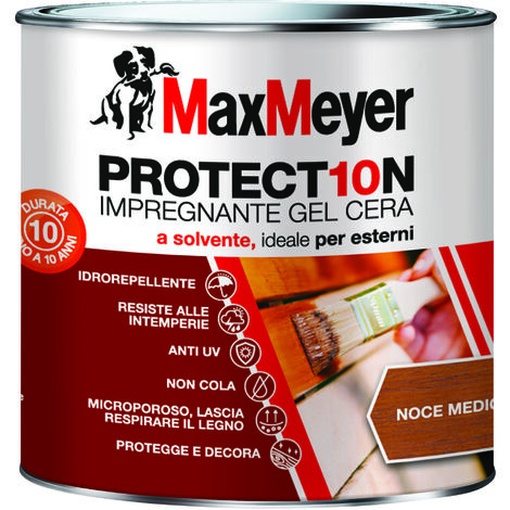 MaxMeyer PROTECT10N, Impregnante a Solvente per Esterni, Noce Medio, 0.75L