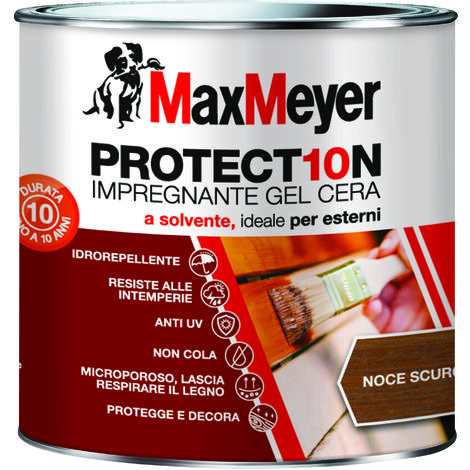 MaxMeyer PROTECT10N, Impregnante a Solvente per Esterni, Noce Scuro, 0.75L