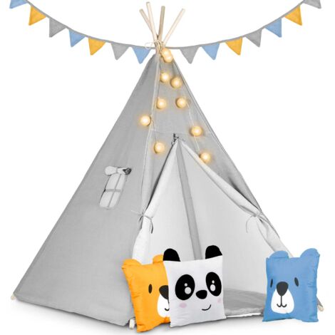 Tienda Tipi Para Niños Con Estrellas - 80x80x110 Cm, De Lino Y Algodón, Con Cortina Y Tragaluz, Decoración Infantil
