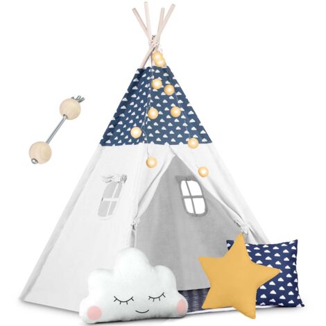 Tienda Tipi Para Niños Con Estrellas - 80x80x110 Cm, De Lino Y Algodón, Con Cortina Y Tragaluz, Decoración Infantil