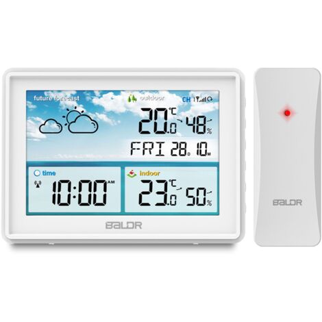 Estación Meteorológica Inalámbrica BD-909 | Pantalla Blanca Con Pronóstico 12h, Termómetro Higrómetro, Alarma Heladas Y Sensor Exterior