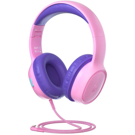 Auriculares con cable KH01 para niños, seguros y con control de volumen, color rosa (1/5)