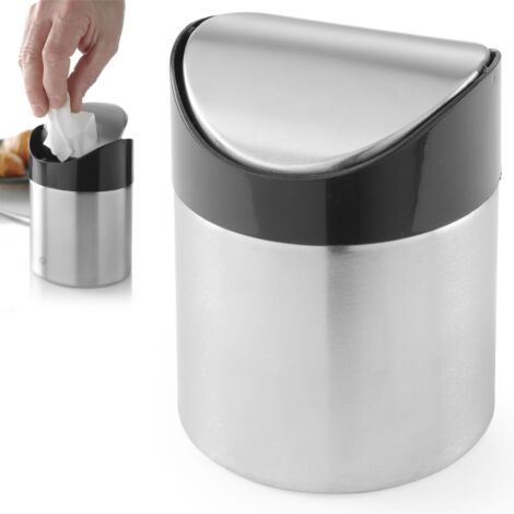 Papelera de sobremesa con tapa abatible fabricada en acero inoxidable, diámetro 95 mm - Hendi 440711 (1/3)