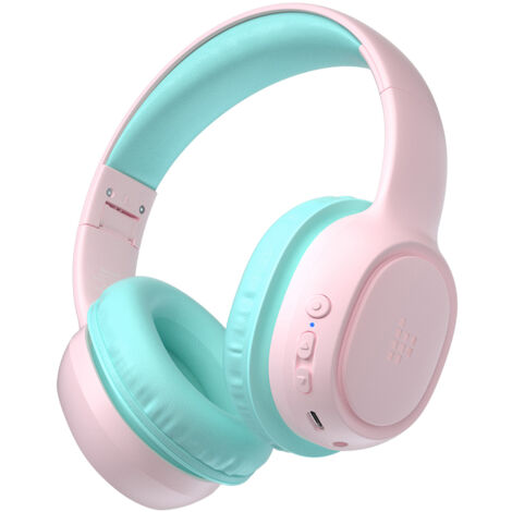 Auriculares inalámbricos Bluetooth KH02 para niños, seguros y con control de volumen, color rosa (1/5)