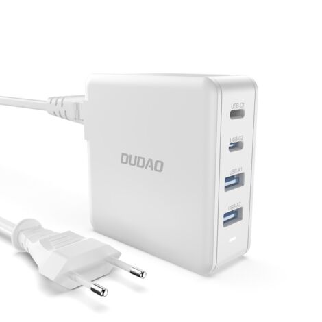 Cargador de pared GaN rápido y potente 2x USB-C 2x USB 100W blanco