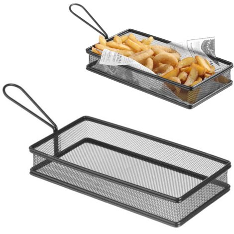 Cesta para servir patatas fritas, con asa, color negro, 255 x 153 x 45 mm - Hendi 425657