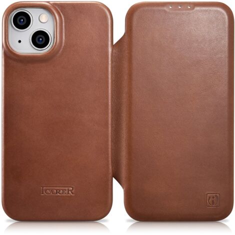 Funda de cuero para iPhone 14 Plus con tapa magnética MagSafe CE Oil Wax Cuero premium marrón (1/5)
