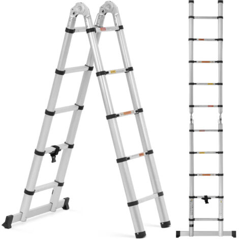 Escalera telescópica plegable de aluminio 12 peldaños 0,85-1,85/3,8 m (1/5)