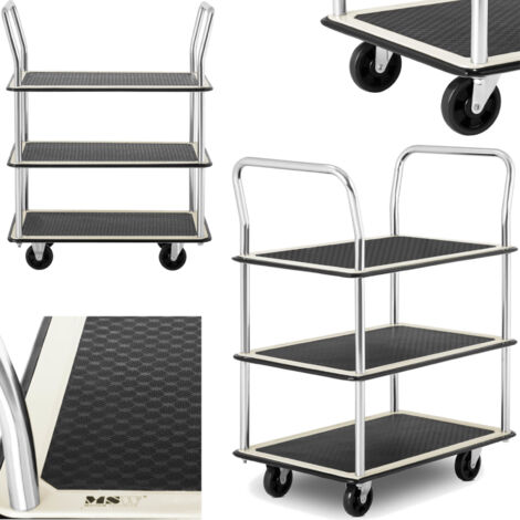 Carro de transporte de estanterías con asas, 3 estantes, hasta 150 kg, 72 x 43 cm (1/5)