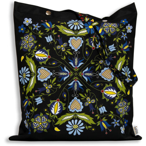 Bolso folklórico de Casubia con corazones, impregnado, negro (1/5)