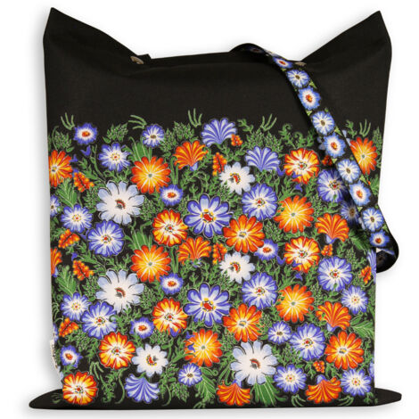 Opole bolso folklórico flores prado impregnado negro (1/5)