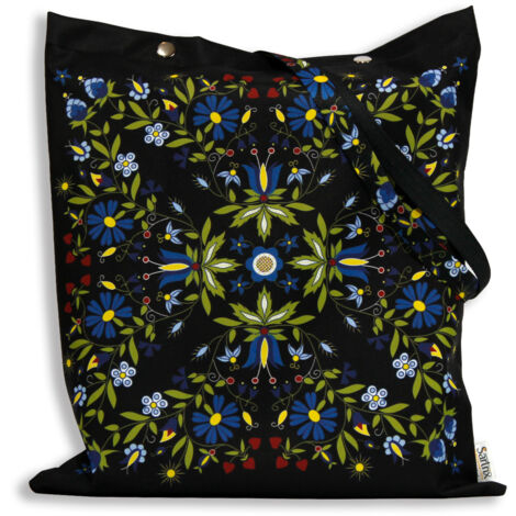Bolso folklórico de Casubia con girasoles, impregnado, negro (1/5)