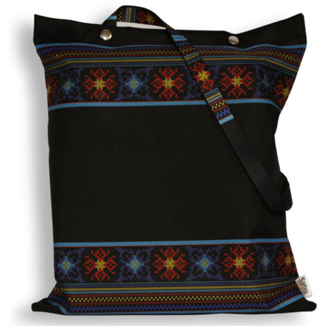 Bolso folklórico Krzczonowski en punto de cruz, impregnado, negro (1/5)