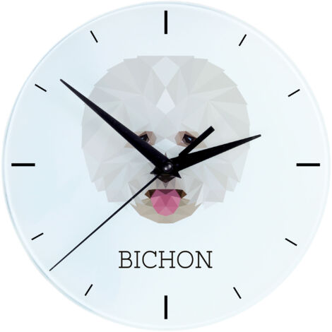 Bichón Frisé, perro de Tenerife: reloj de pared geométrico con foto e inscripción de Art-Dog (1/4)