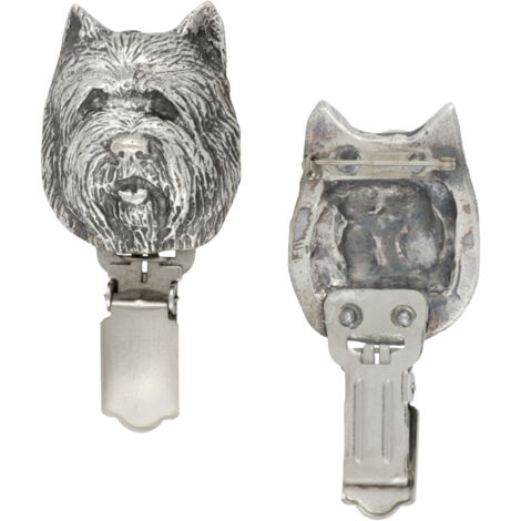 Cairn Terrier - broche con clip, soporte para número de salida, pin plateado para exposiciones caninas de Art-Dog (1/5)