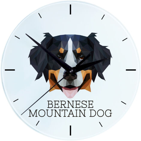 Perro de montaña bernés: reloj de pared geométrico con foto e inscripción de Art-Dog (1/4)