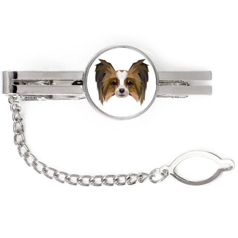 Papillon, Spaniel continental - pinza para corbata geométrica con foto e inscripción Art-Dog (1/4)