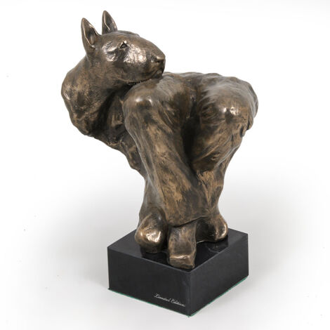 Buste/statue Bull Terrier Anglais Sur Socle Bois - Art Dog - Neuf