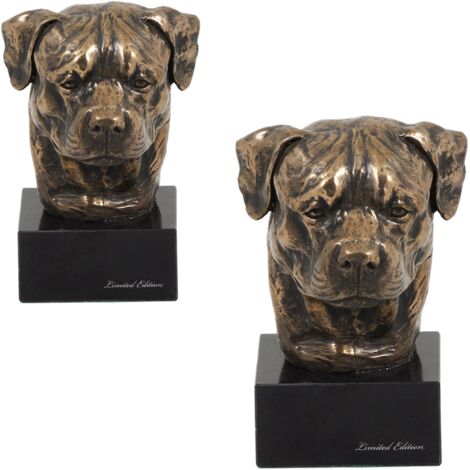 Rottweiler: estatuilla de perro, busto sobre base de piedra, escultura, trofeo para la exposición de perros de Art-Dog (1/4)